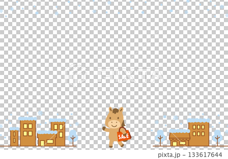 雪の街でお買い物する馬キャラのフレーム 133617644