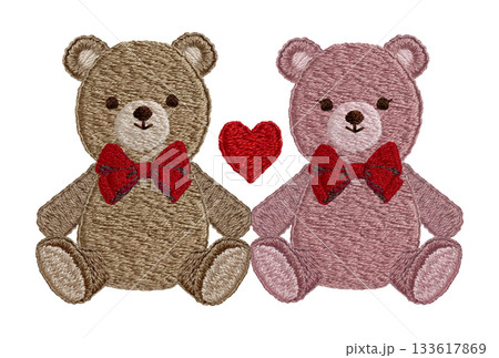 【仲良しテディベア】手刺繍イラスト素材 133617869