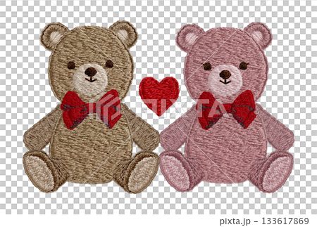 [Friendly Teddy Bears] Hand-embroidered illustration material 133617869