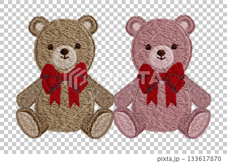 [Friendly Teddy Bears] Hand-embroidered illustration material 133617870