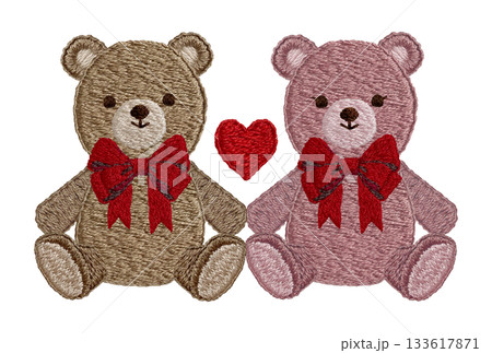 【仲良しテディベア】手刺繍イラスト素材 133617871