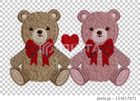 [Friendly Teddy Bears] Hand-embroidered illustration material 133617871