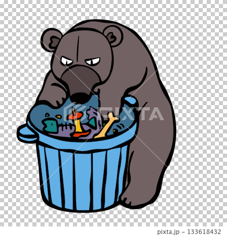 Bear rummaging through garbage in a residential area 133618432