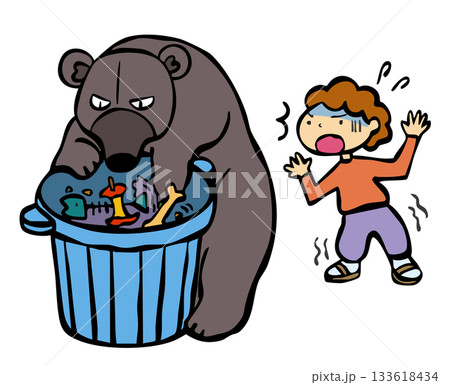 住宅街でゴミを漁るクマ　くま　熊 133618434