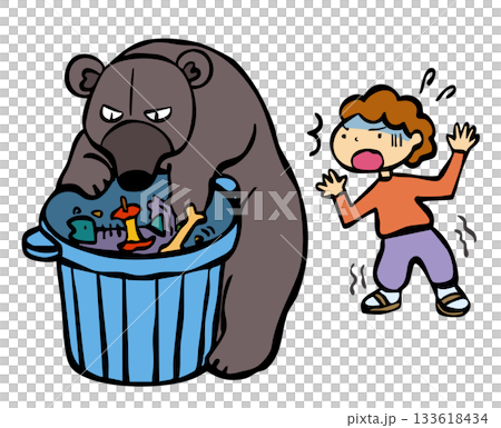 住宅街でゴミを漁るクマ　くま　熊 133618434