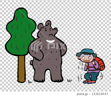 A bear stands in the way. Climbing the mountain. Territory. Bear. 133618437