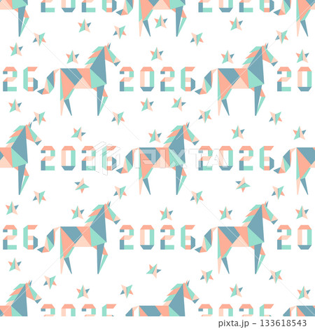 Origami horses and stars pattern 2026 new year background Origami horses and stars pattern 2026 new year background 133618543