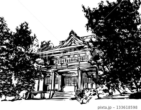 神社の墨絵イラスト 神社の墨絵イラスト 133618598