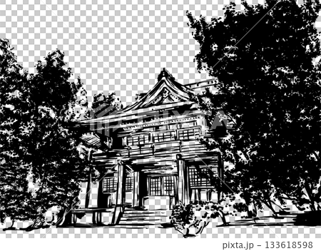 水墨畫風格的神社插圖 水墨畫風格的神社插圖 133618598