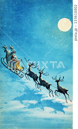 Santa Claus rides in his sleigh pulled by...のイラスト素材 [133618802] - PIXTA