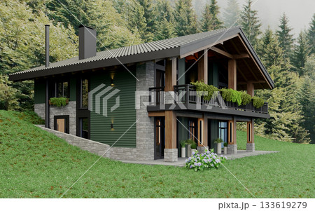 Private chalet-style house in green and stone in the mountains Private chalet-style house in green and stone in the mountains 133619279