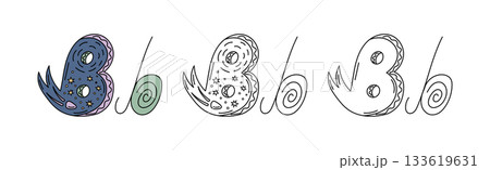 Decorative celestial letter B with stars and planet Decorative celestial letter B with stars and planet 133619631