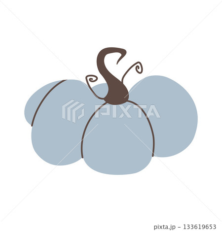 Soft blue pumpkin with whimsical twisted stem in clean minimalist style. Perfect for gentle autumn, craft, branding, stickers, or seasonal stationery. Modern flat vector illustration. 133619653