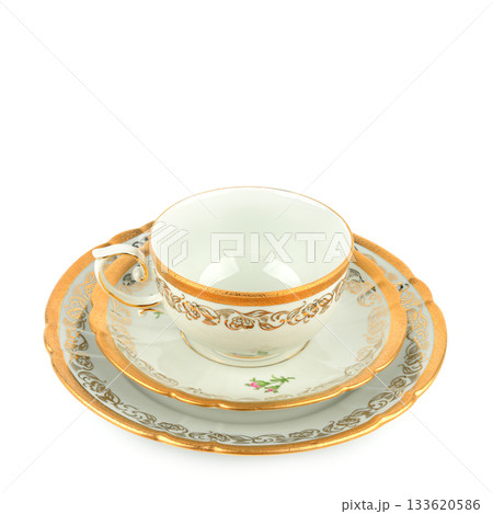 Antique Porcelain Tea Set with Gold Trim Antique Porcelain Tea Set with Gold Trim 133620586