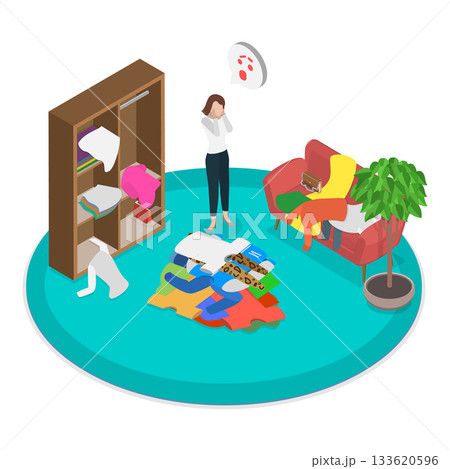 3D Isometric Flat Vector Illustration of Decluttering, Sell Arranged Clothes. Item 2 133620596