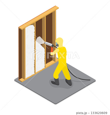 3D Isometric Flat Vector Illustration of Spray Foam Insulation, Construction Service, House Renovation. Item 3 133620609