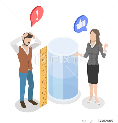 3D Isometric Flat Vector Illustration of Pessimist and Optimist, Positive And Negative Thinking. Item 1 133620651