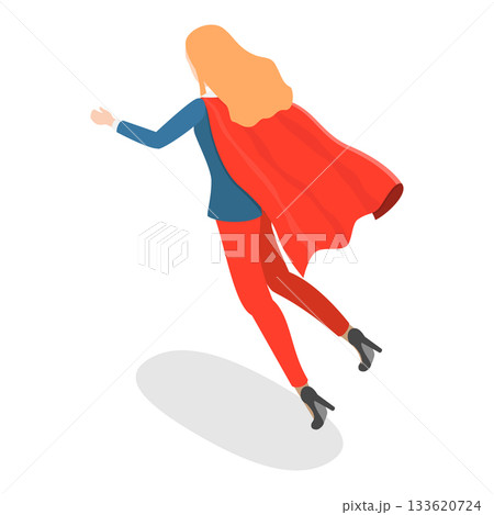 3D Isometric Flat Vector Set of Hero Persons, Superhero Business Persons Various Poses. Item 3 133620724