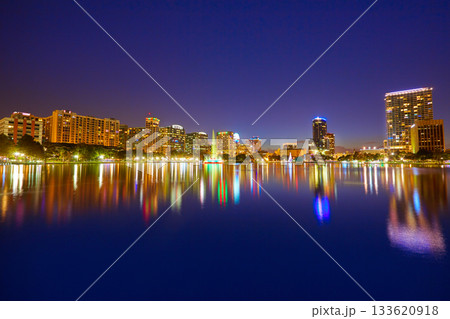 Orlando skyline sunset at lake Eola Florida US 133620918