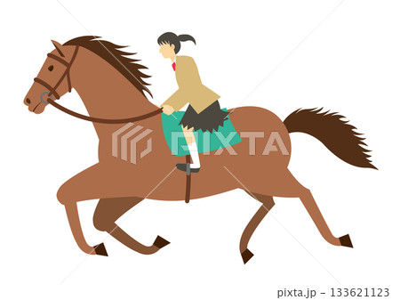 茶色い馬に乗るブレザーを着た女子学生 茶色い馬に乗るブレザーを着た女子学生 133621123