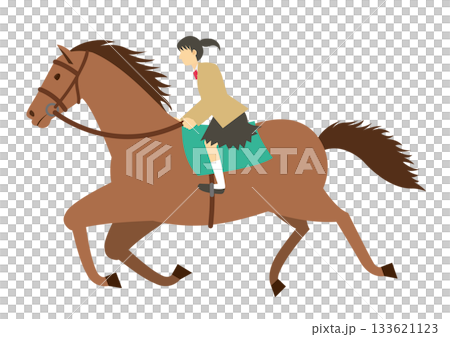 茶色い馬に乗るブレザーを着た女子学生 茶色い馬に乗るブレザーを着た女子学生 133621123