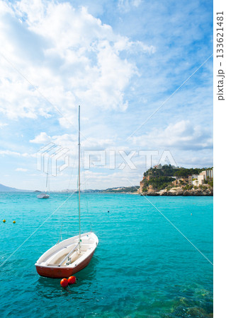 Altea Mediterranean sea detail with sailboat in alicante Altea Mediterranean sea detail with sailboat in alicante 133621481