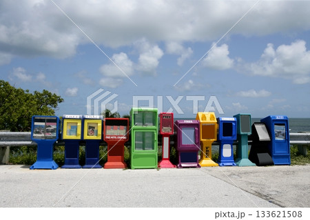 Row of newspaper boxes in Florida 133621508