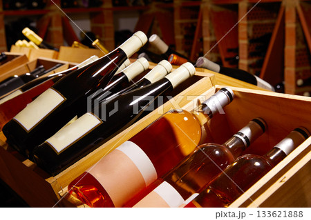 Wine Cellar from Mediterranean with bottles 133621888