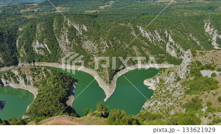 Curved meanders in canyon of Uvac river Serbia 133621929