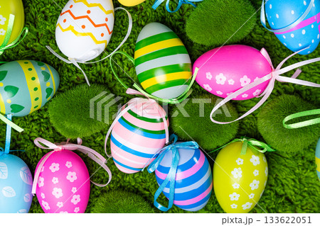 festive background of Easter eggs 133622051
