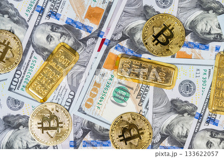 hundred dollar bills with gold 133622057