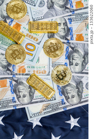 hundred dollar bills with gold 133622060