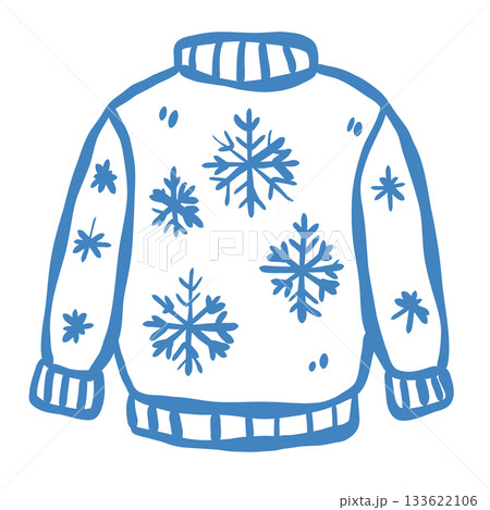 Cozy hand drawn winter sweater with cute snowflake details in a soft doodle style perfect for festive crafts holiday planners stickers warm seasonal clipart designs Cozy hand drawn winter sweater with cute snowflake details in a soft doodle style perfect for festive crafts holiday planners stickers warm seasonal clipart designs 133622106