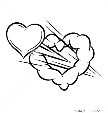 Valentine cartoon cloud with heart. Romantic speech bubble in comic style. Love greeting card. Valentine cartoon cloud with heart. Romantic speech bubble in comic style. Love greeting card. 133622130