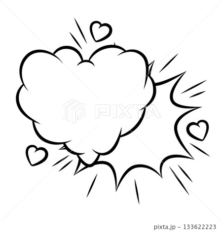 Valentine cartoon cloud heart with explosion. Romantic speech bubble in comic style. Love greeting card. Valentine cartoon cloud heart with explosion. Romantic speech bubble in comic style. Love greeting card. 133622223