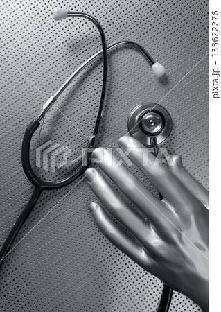 Health stethoscope futuristic silver hand Health stethoscope futuristic silver hand 133622276
