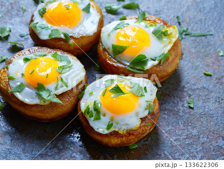 Tapas mushrooms with quail eggs from Spain Tapas mushrooms with quail eggs from Spain 133622306