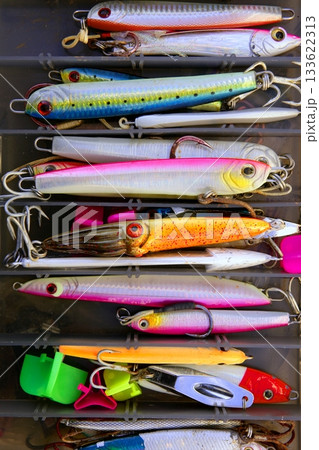Colorful fishing saltwater fish lures box 133622313