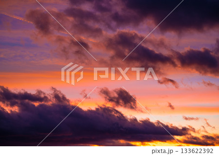 Dramatic sunset sky at colorful dusk 133622392