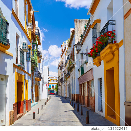 Triana barrio facades in Seville Andalusia Spain 133622415
