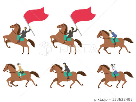 茶色い馬に乗る先生と学生のイラストのセット 133622495