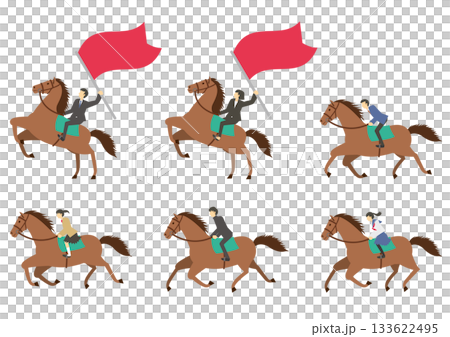 茶色い馬に乗る先生と学生のイラストのセット 133622495