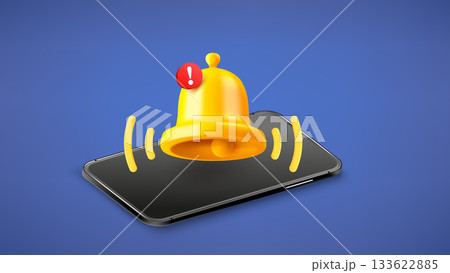 Mobile phone with bell on the screen. 3d vector illustration 133622885