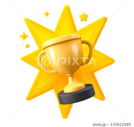 Golden cup with explosion. 3d vector illustration 133622889
