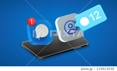 Mobile phone with bell on the screen. 3d vector illustration 133623038