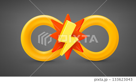 Infinity sign with thunderbolt. 3d vector illustration 133623043