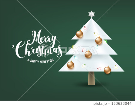 Abstract white Christmas tree with calligraphic inscription. Vector illustration Abstract white Christmas tree with calligraphic inscription. Vector illustration 133623044