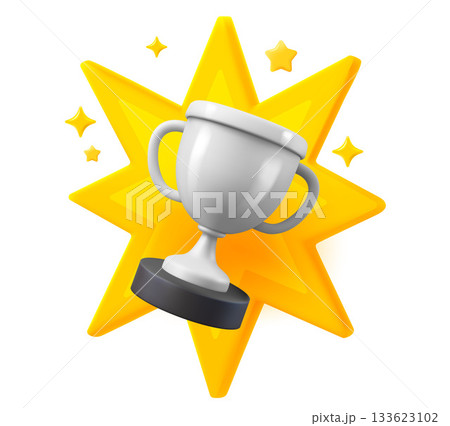 Silver cup with explosion. 3d vector illustration 133623102