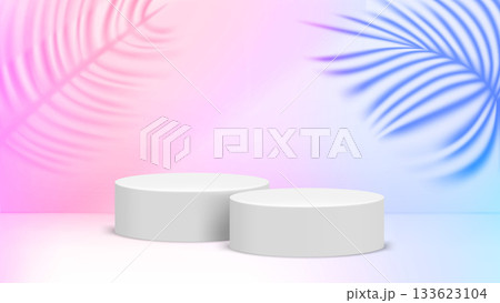 Colorful room with podium and plant shadows. 3d vector template 133623104