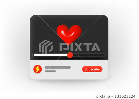 Online video player with heart. 3d Vector concept Online video player with heart. 3d Vector concept 133623124